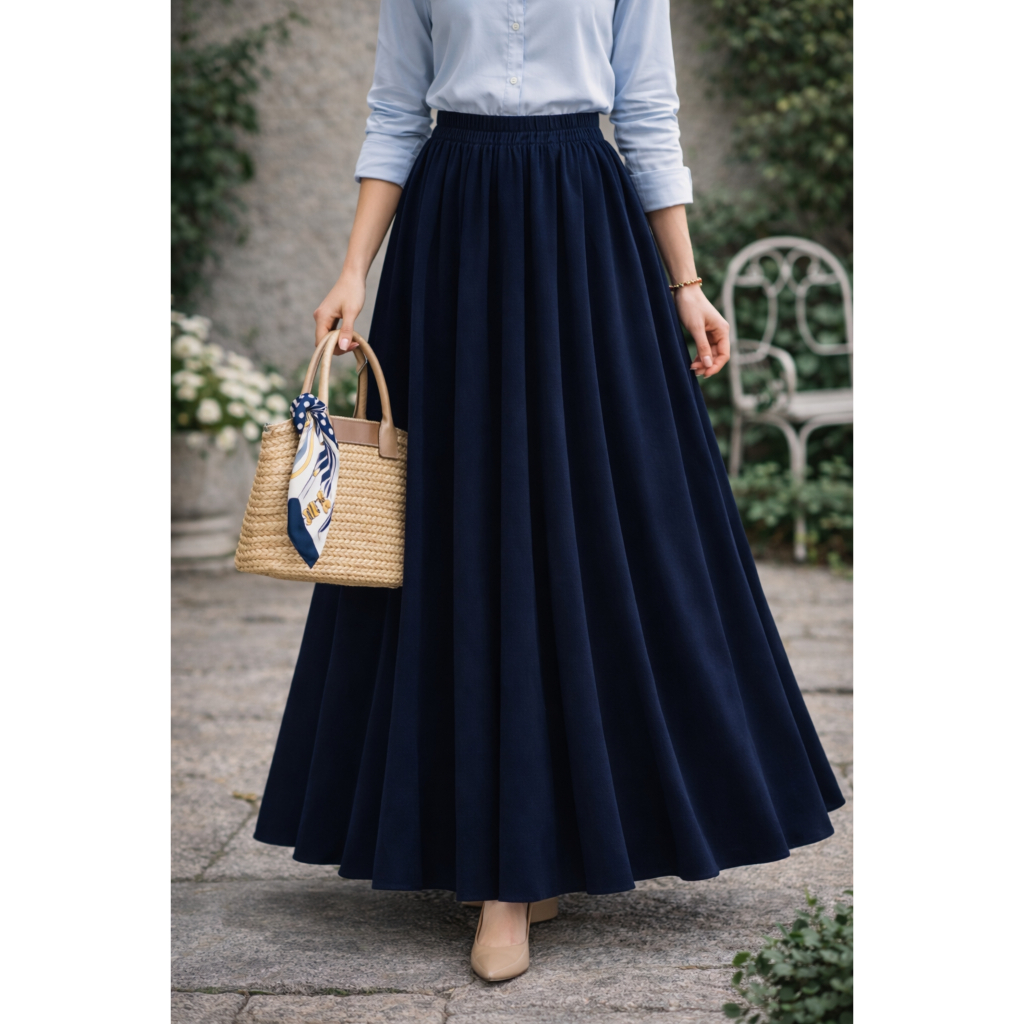 Rok Panjang Wanita WOLFIS Polos Premium Ada Saku Kantong Lebar Payung Flowy Jumbo Bahan Tebal Formal Kerja Kuliah Casual Muslimah by KaRINA