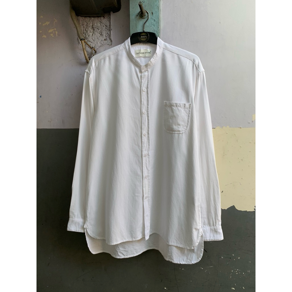 kemeja shanghai pria putih lafudge store linen lengan panjang preloved