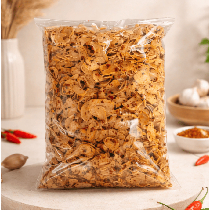 Basreng Pipih Pedas Chili Oil Daun Jeruk | Keripik Basreng Kiloan & Grosir SIMBAR KANCANA