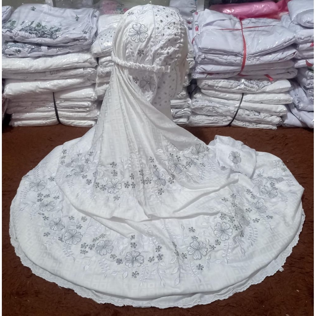 MUKENA TERUSAN BORDIR PUTIH MEWAH Mukena mahar