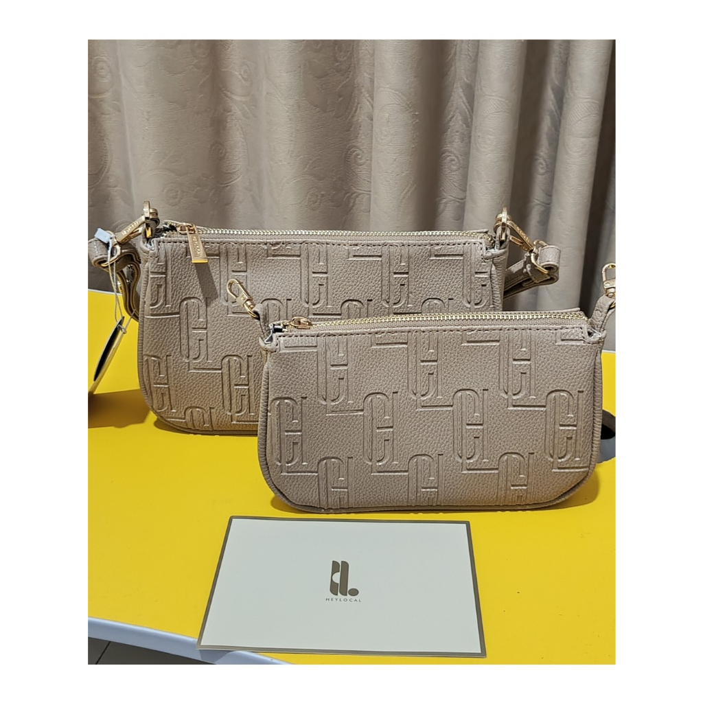 TAS HEYLOCAL ORI 100% HLC EMBOSSED MULTI POUCH BAG CREAM