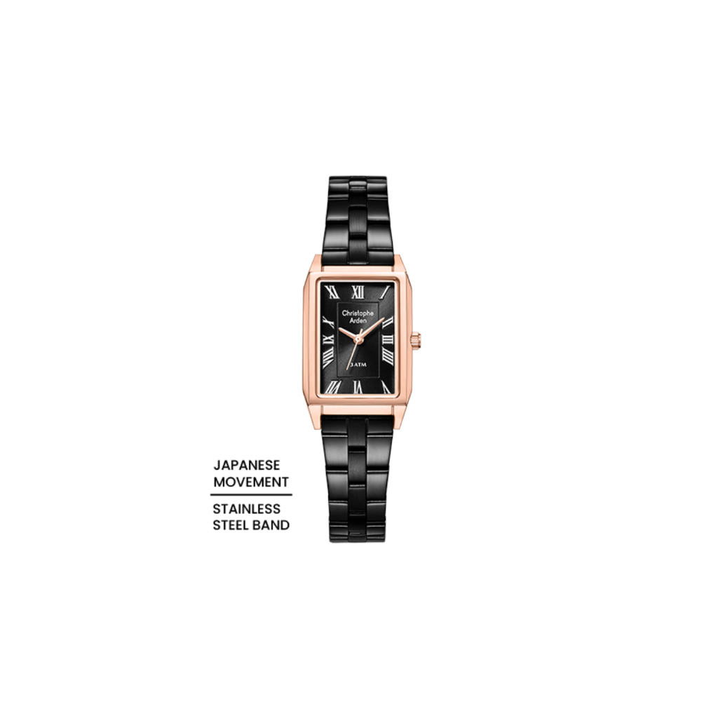 Jam Tangan Wanita Murah CHRISTOPHE ARDEN CA 1007 LHFBRBA Analog Stainless Steel Black Gold Dial