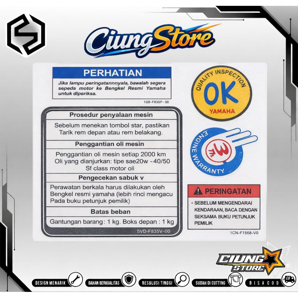STICKER WARNING YAMAHA MIO SPORTY STIKER PROSEDUR MIO SOUL MIO SMILE