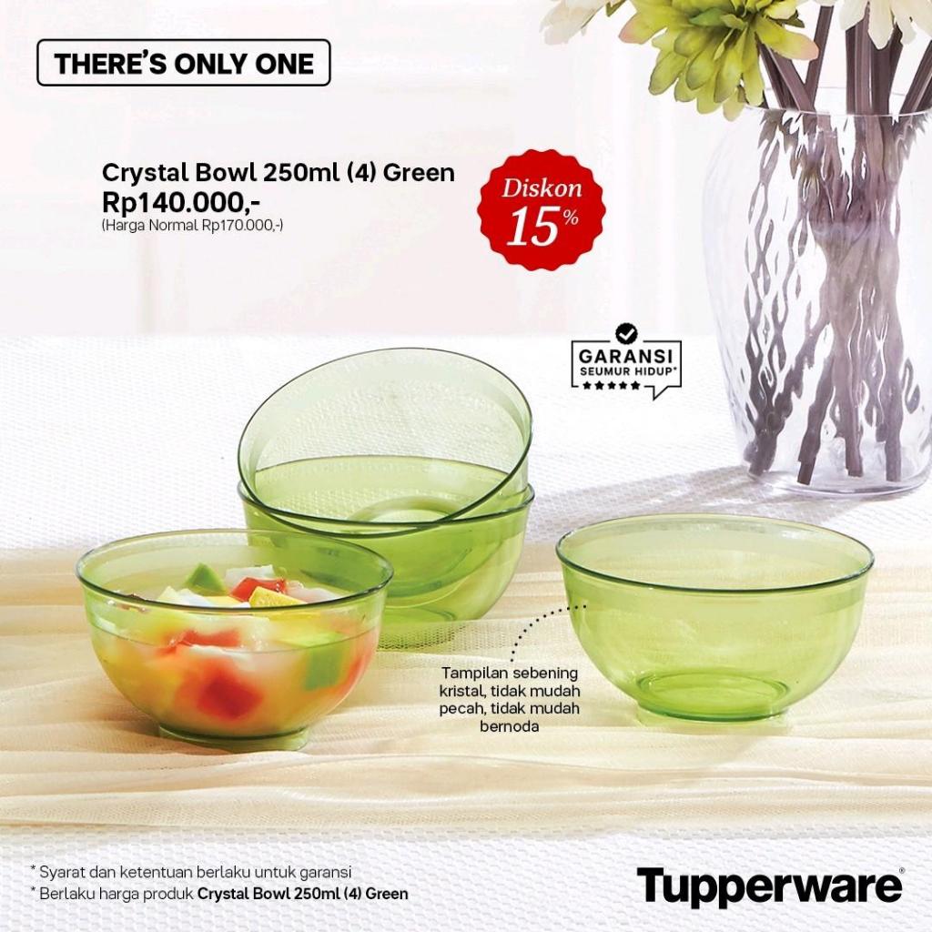 Tupperware Crystal Bowl 250ml Set 4PCS Hijau Tampilan Sebenan Kristal Tidak Mudah Pecah