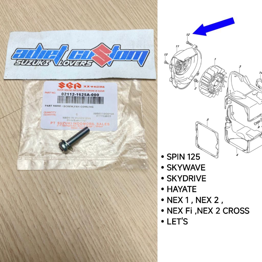Baut Tutup Kipas Nex Let’s Address Spin 125 Skywave Skydrive Original SGP 02112-1625A-000