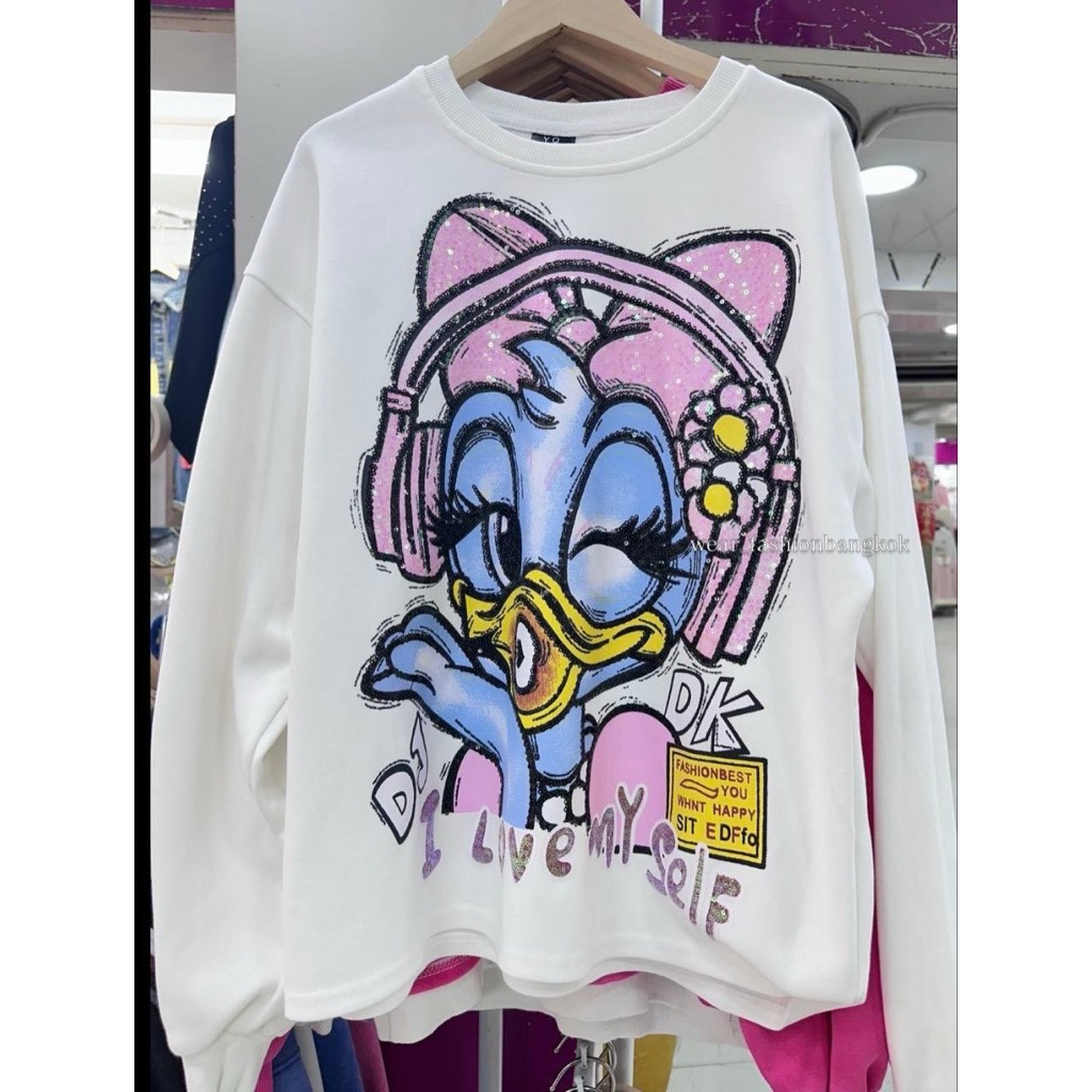 Sweater Wanita Import Bangkok Motif Bebek Headset Glitter – Cute Style 