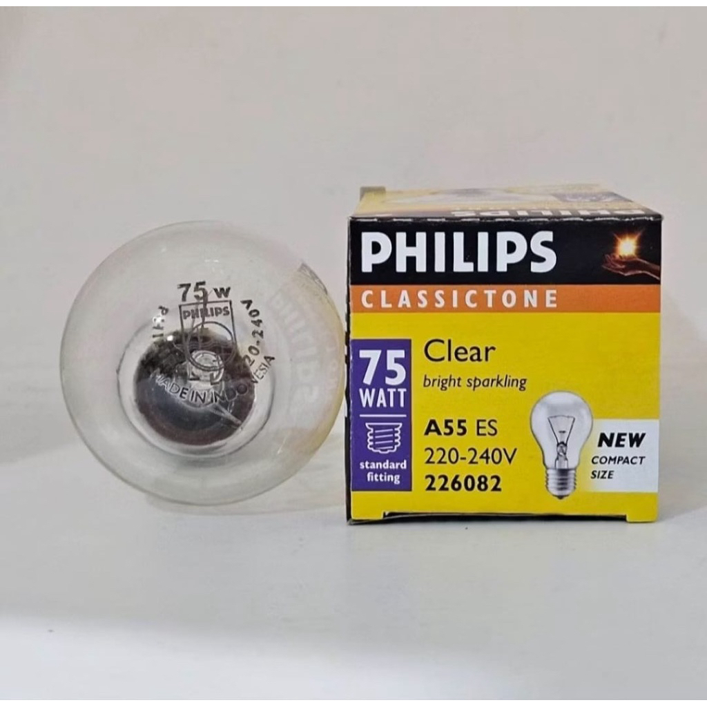 Bohlam Pijar Clear 75 Watt Philips CAHAYA KUNING