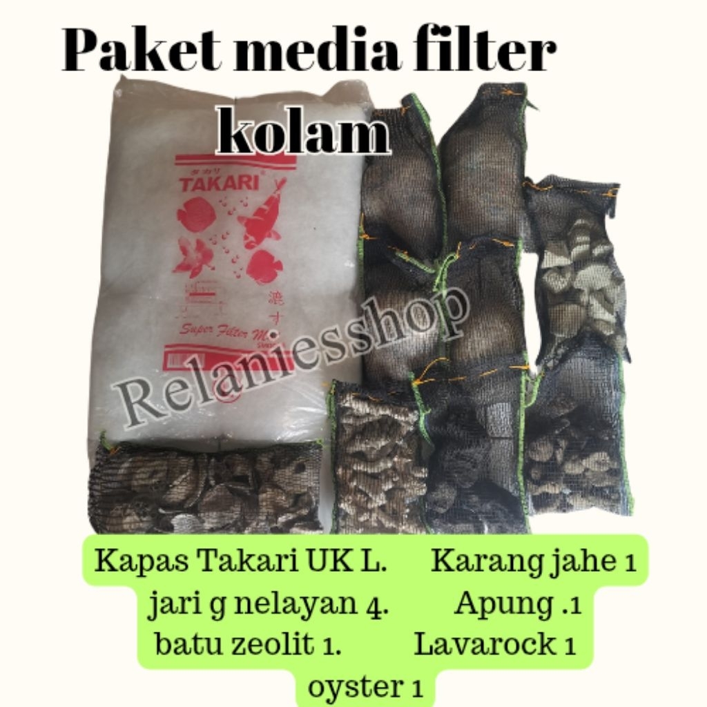 Paket media filter kolam ikan koi Aquarium kapas/oyster/karang jahe