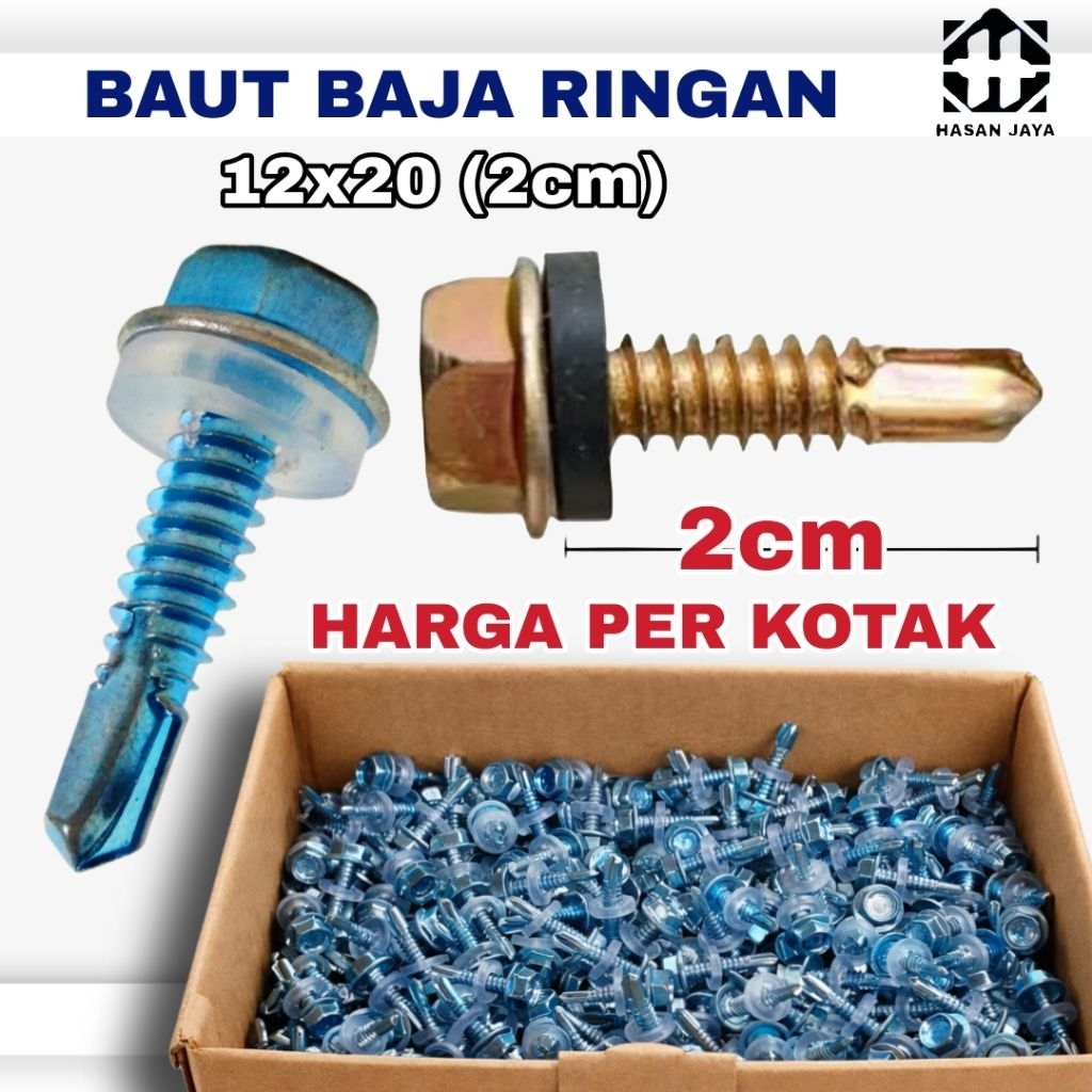 1Kotak 600 Pcs Baut Roofing Galvalum Baja Ringan 12x20 (2cm) Baut Atap Reng Galvalum Spandek