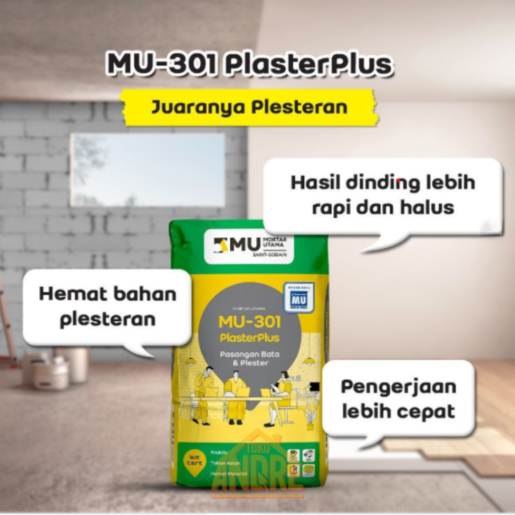 MU-301 / MU301 PlasterPlus Pasangan Bata Plester Semen Mortar Utama Instant 40 kg Sak Zak