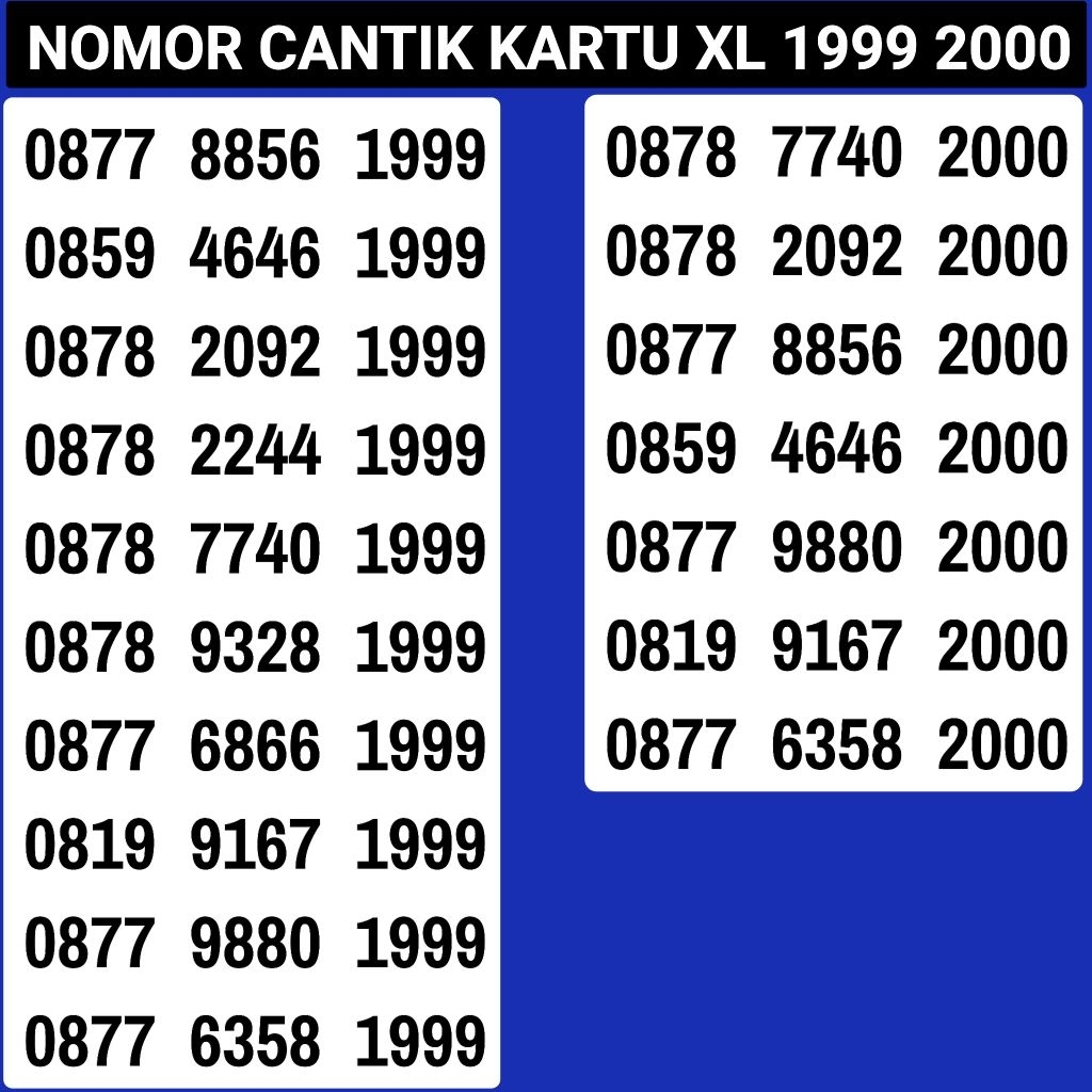 NOMOR CANTIK XL KARTU PERDANA XL SERI TAHUN 2000 dan 1999 4G 5G
