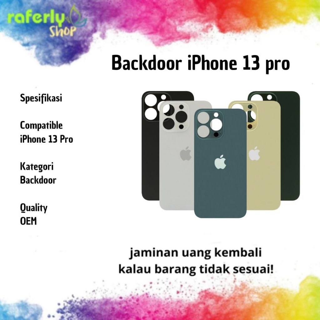 Raferlyshop Backglass 13 Pro Smartphone Ganti Tutup Belakang Banyak Warna