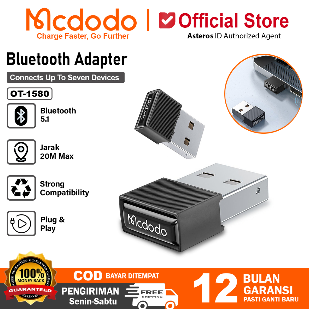 MCDODO USB Bluetooth Dongle 5.1 Dongle For PC Keyboard Mouse OT-1580