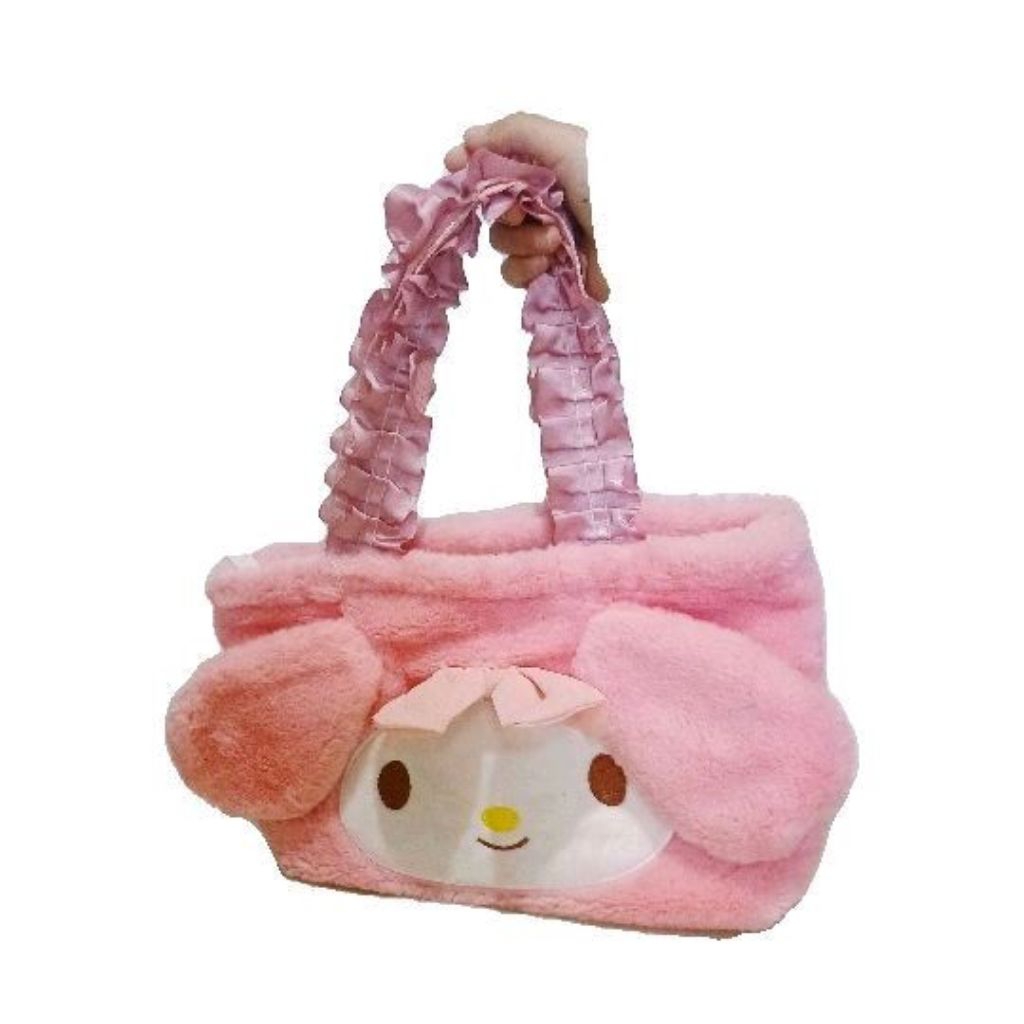 Preloved Tas Bulu Pita/ Tas Tangan Anak My Melody Pink Soft