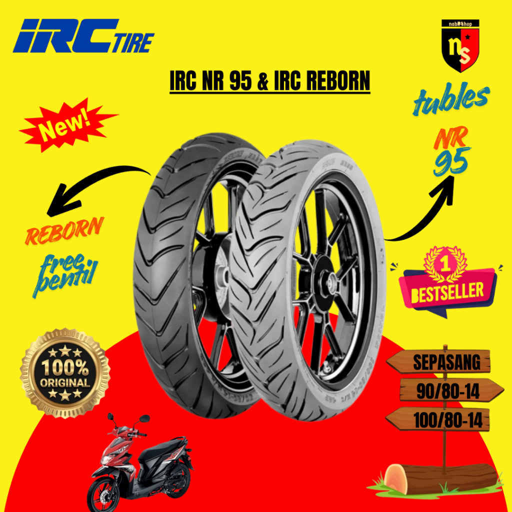 Paket Ban Motor IRC 90/80-14 Dan 100/80-14 Vario 150 New Tubeless Ring 14 Reborn NR 95 Gratis Pentil