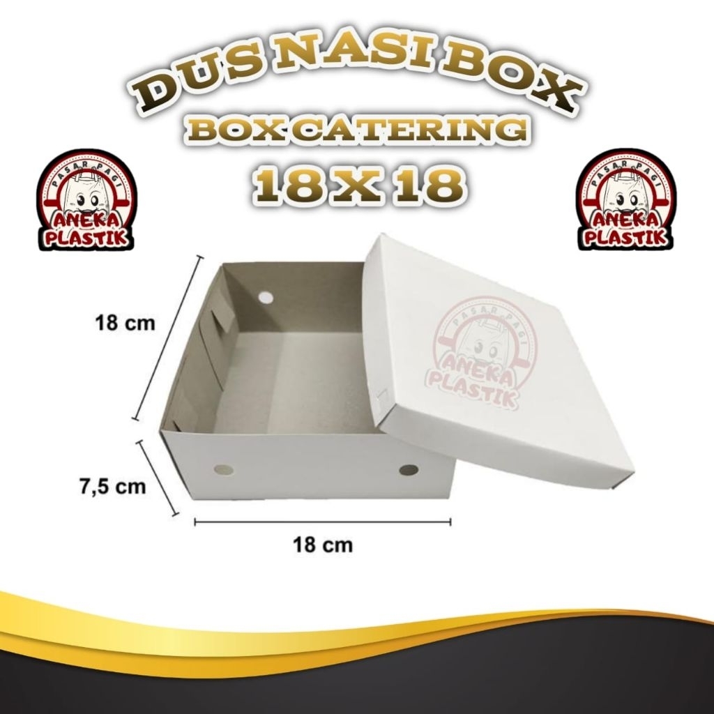 DUS NASI | BOX NASI KOTAK UKURAN 18X18 WARNA PUTIH TEBAL - 1 PACK ISI 50 Lembar