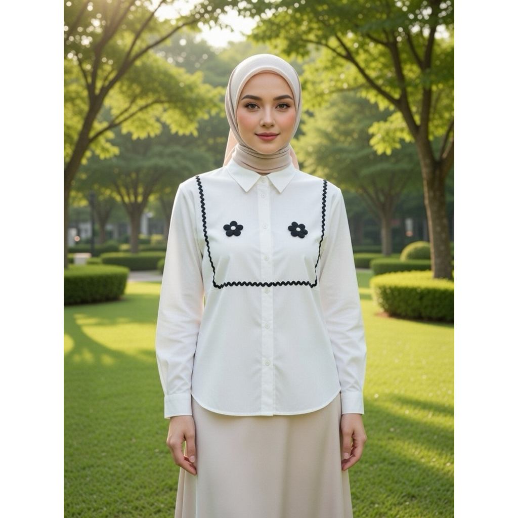 Blouse Kemeja Wanita Bunga Renda Premium