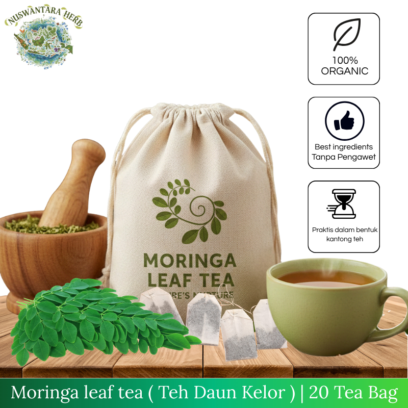 Teh Daun Kelor 20 Kantong - Teh Daun Kelor 20 Tea Bag - Teh Daun Kelor Original - Teh Celup Daun Kel