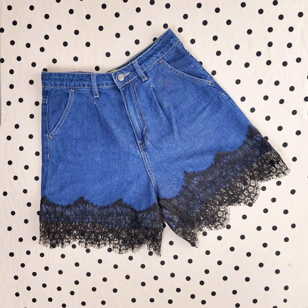 lunny lace denim shorts