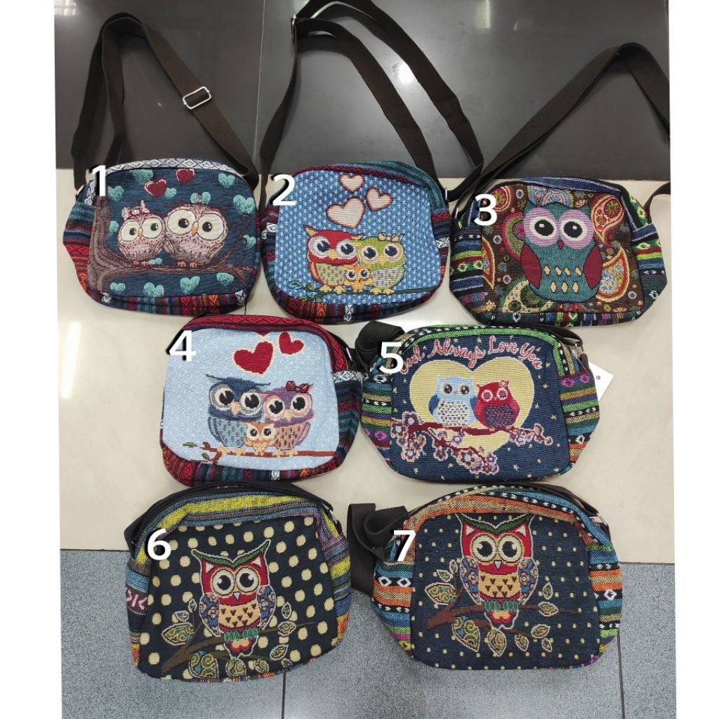 TAS SLEMPANG KANVAS THAILAND MOTIF OWL & GAJAH