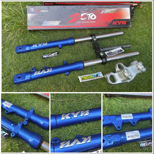 PAKET SET SHOCKBEKER SEKOK DEPAN VIXION SCORPIO RX KING KYB ORIGINAL BIRU