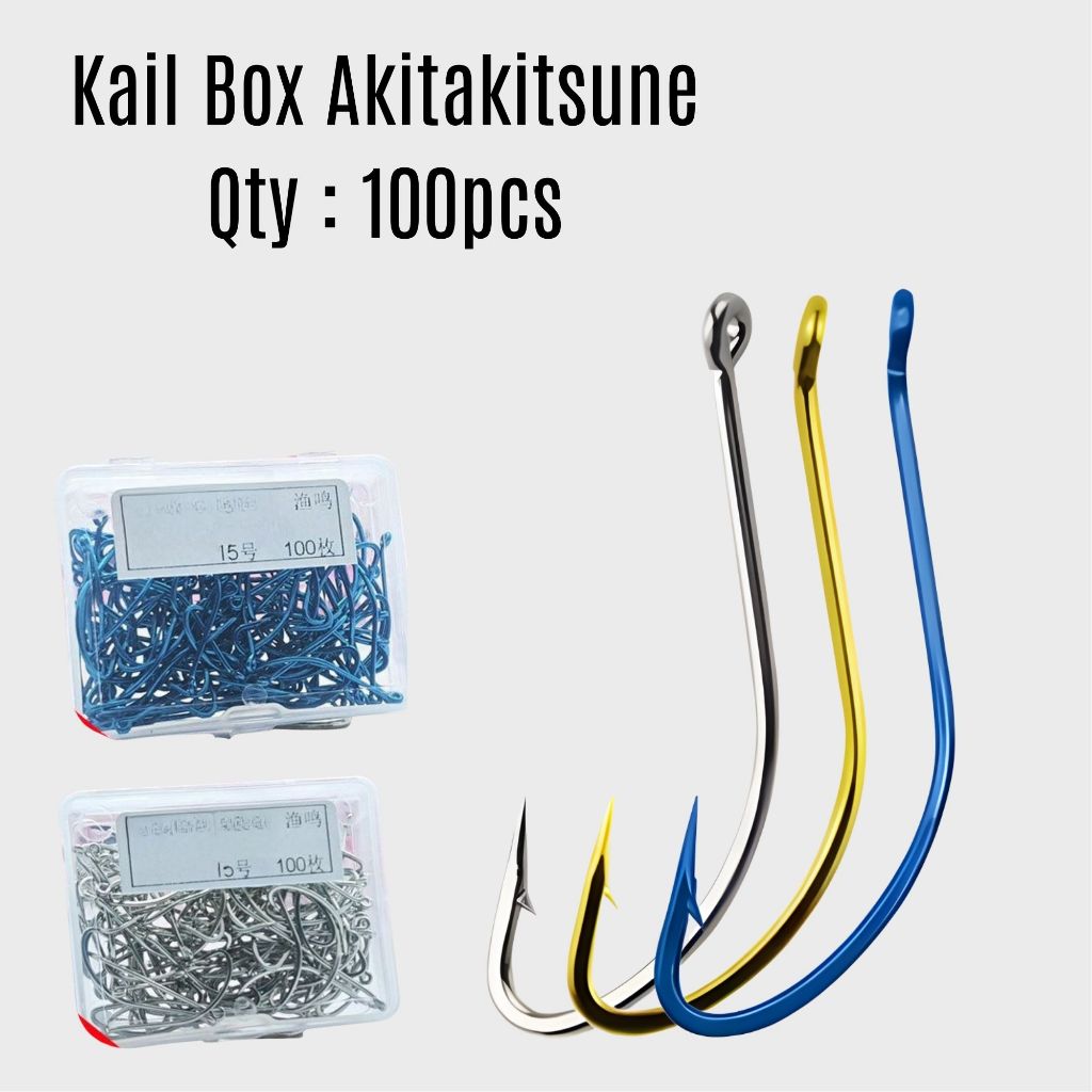 Mata Pancing 1030, Kail Box Akitakitsune Warna Biru dan Silver Isi 100pcs Ukuran No. 3 sampai No. 15