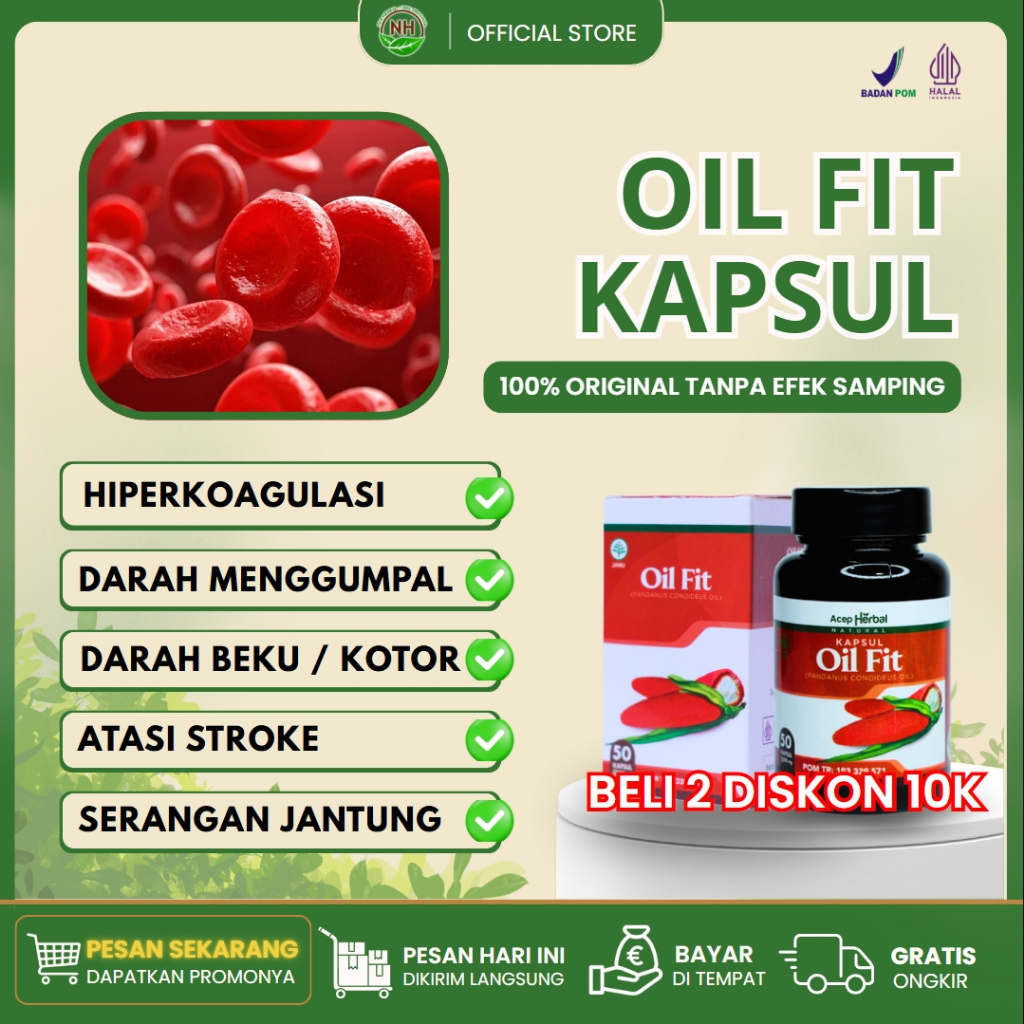 Obat Pengencer Darah Kental - Darah Beku - Pembersih Flak Pembuluh Darah Kotor - Oil Fit 50 Kapsul