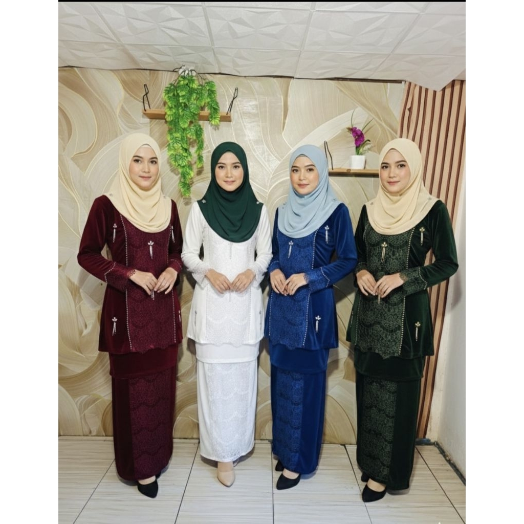 Baju setelan kondangan kurung melayu terbaru terkini trend 2026 baju brokat/brukat setelan rok konda