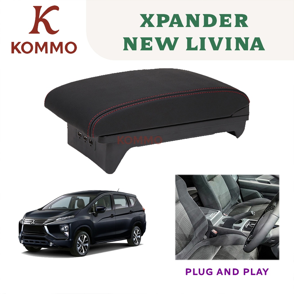 KOMMO ARMREST Sandaran Tangan Arm Rest Sliding Mobil Xpander All New Livina + USB Port Charger