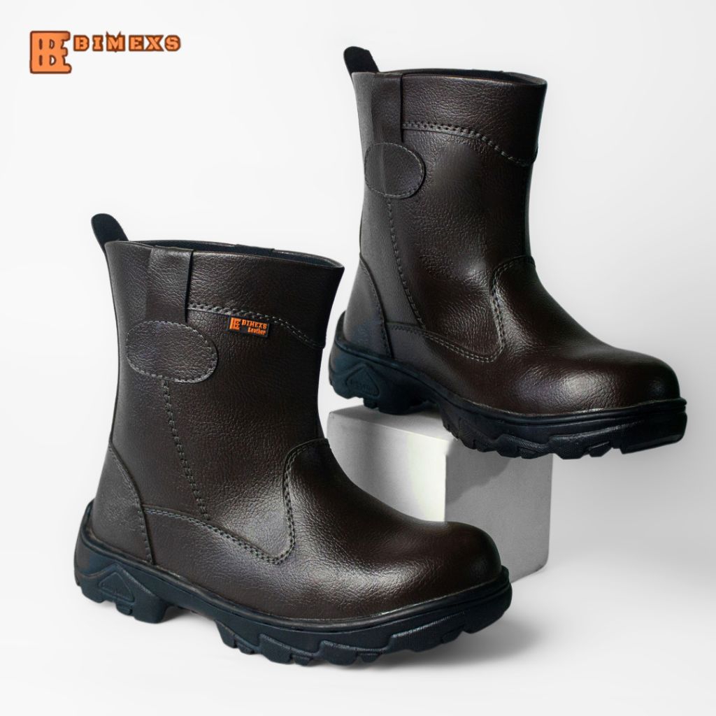BIMEXS-Sepatu Safety Pria Boot Proyek  Kulit Sapi Asli
