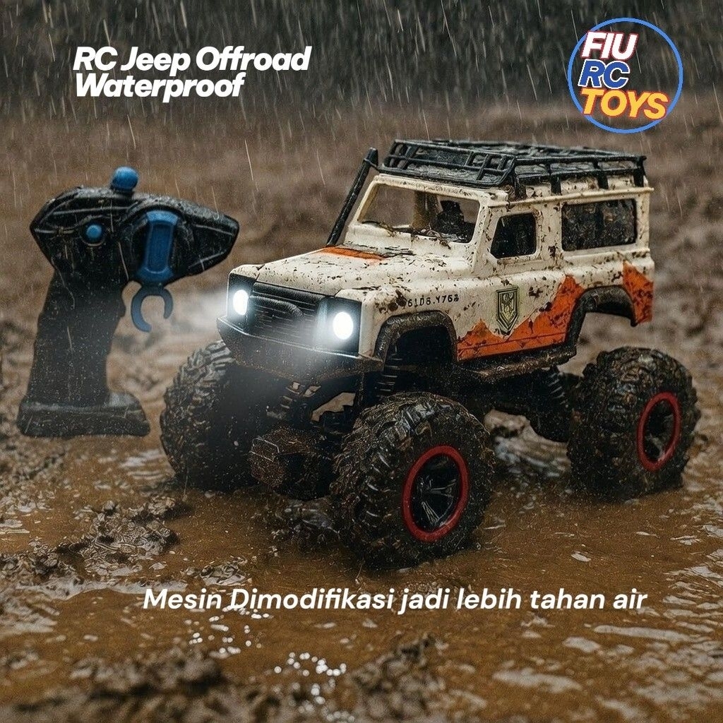 Mobil RC Offroad Jeep Defender 2WD LE 1:20 Waterproof Efek Spray Lampu Depan Tahan Air