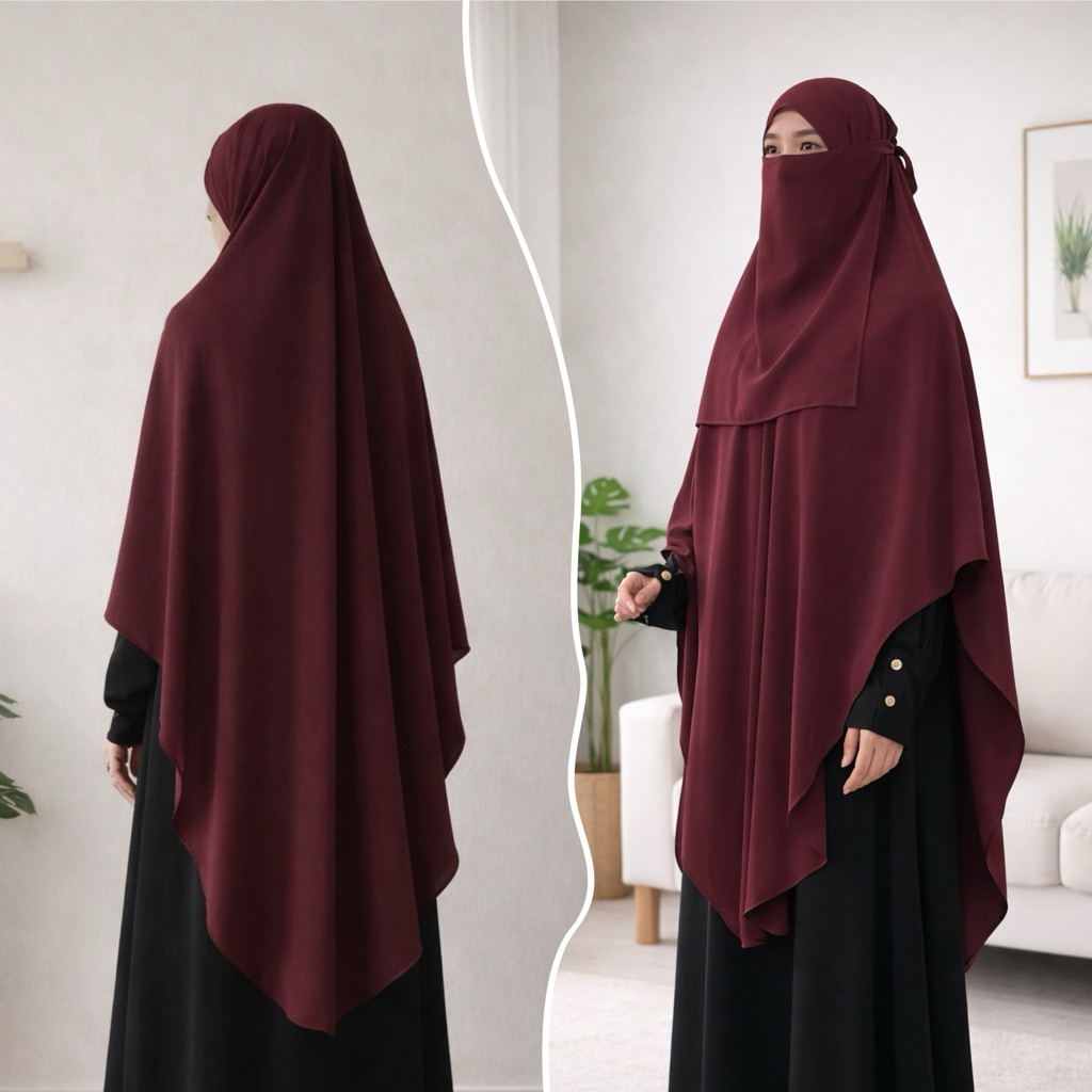 Khimar Bandana Elbow Set Cadar Bahan Marina Anti UV