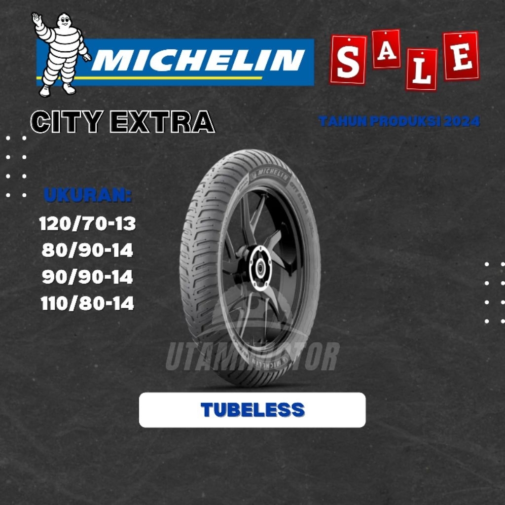 BAN MOTOR MICHELIN CITY EXTRA 120/70-13 80/90-14 90/90-14 110/80-14 TUBELESS BAN MOTOR MURAH KODE PR