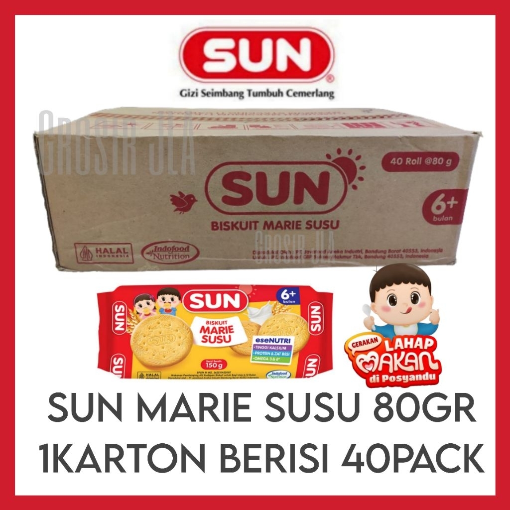 Biskuit Marie Sun Susu 80g 1karton isi 40pack - Tekstur Lembut, Rasa Susu, Gizi Lengkap