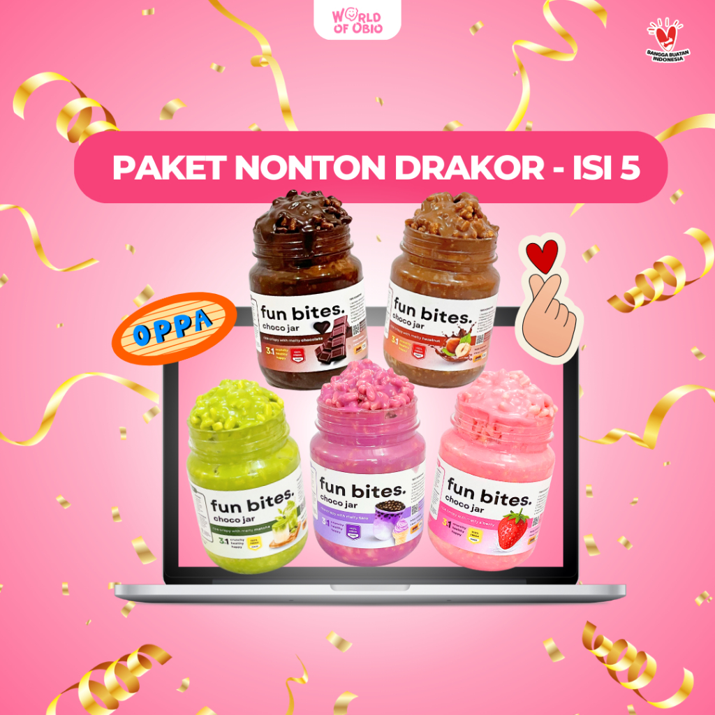 SNACK COKLAT OBIO Fun Bites PAKET DRAKOR (ISI 5) RICE CRISPY - Choco Jar Cemilan Chocolate Topping C