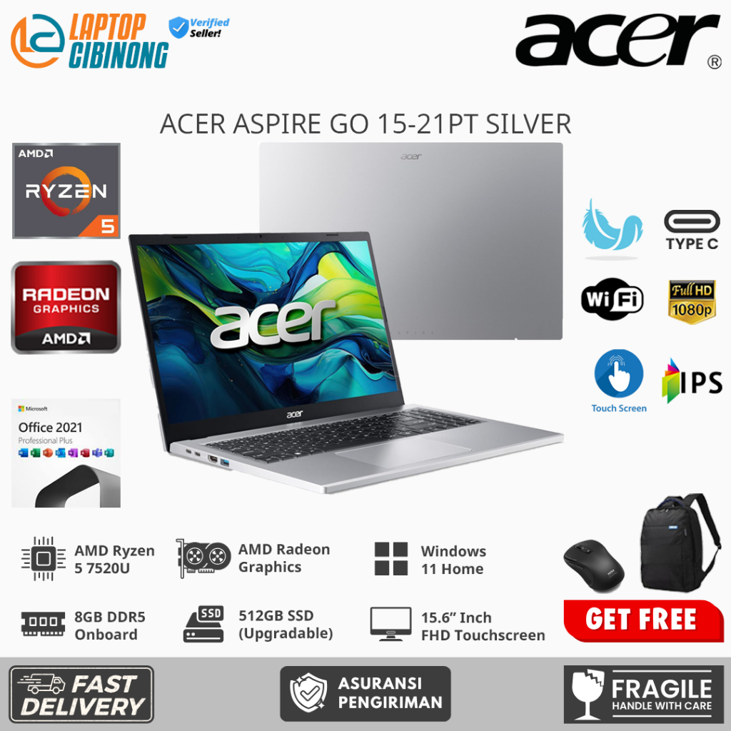 Laptop Touchscreen Acer Aspire Go 15-21PT AMD Ryzen 5 7520U 8GB DDR5 1TB SSD 15.6 FHD IPS Win11Home