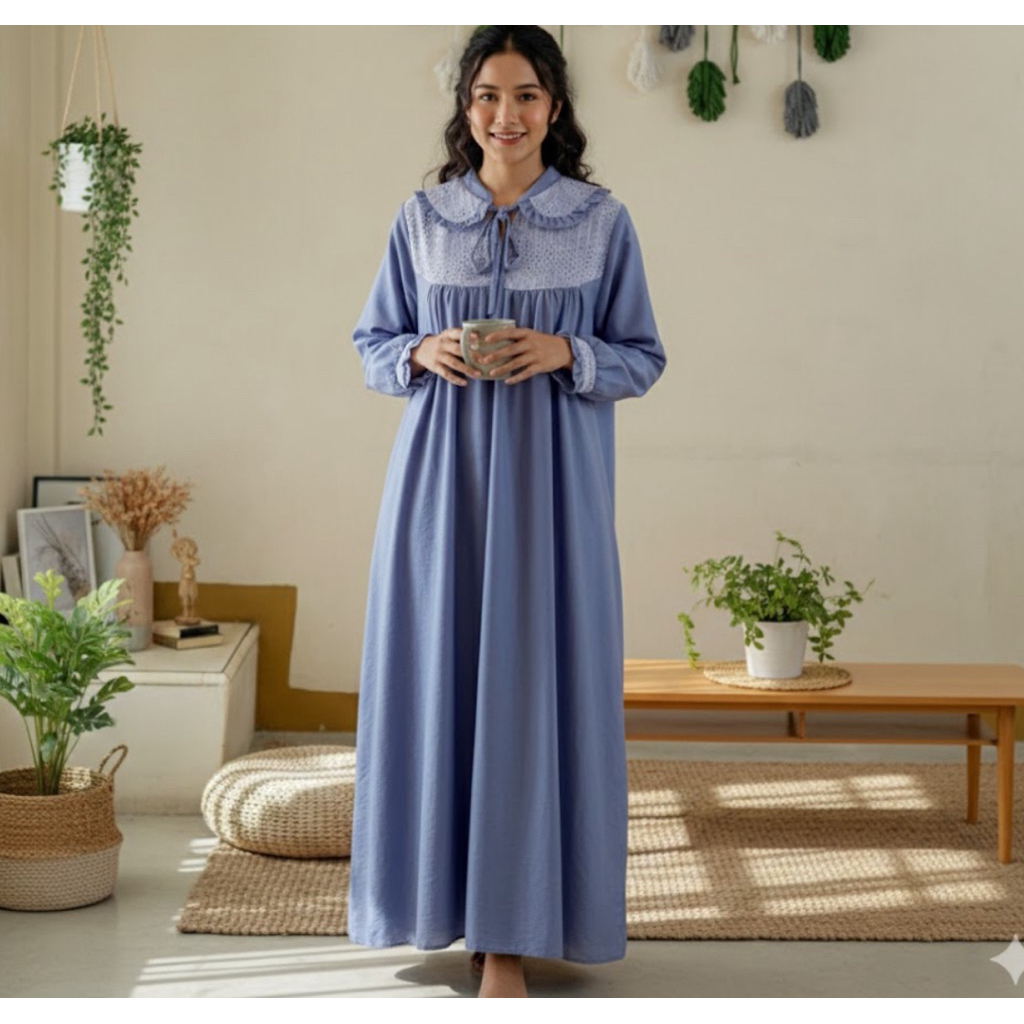 SL-daster wanita tangan panjang dres midi brukat terbaru full kancing depan dster dres midi