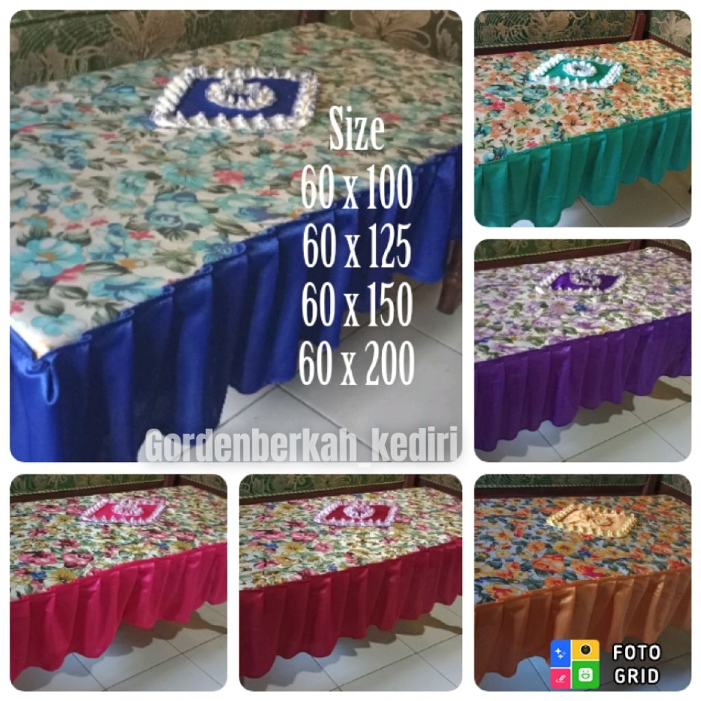 TAPLAK MEJA KOTAK/TAPLAK MEJA KOTAK MURAH/ TAPLAK MEJA TAMU KEMBANG RUMBAI SATIN