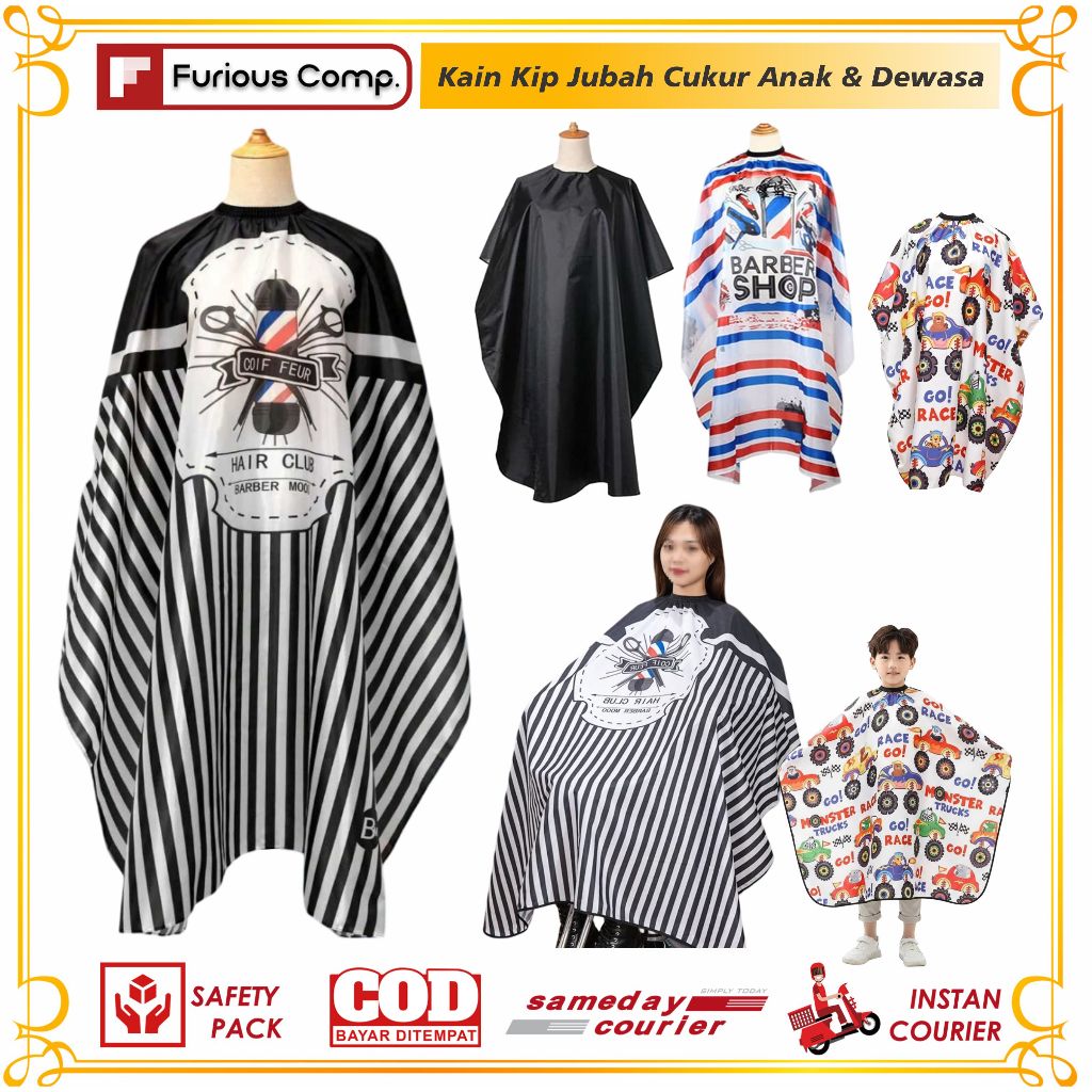Kain Kip Jubah Cukur Apron Salon Barbershop Sarung Pangkas Rambut Ukuran Dewasa dan Anak anak