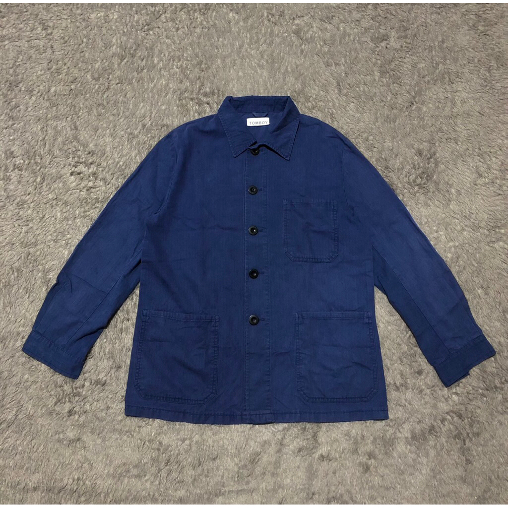 French Chore Work Jacket Herringbone Vintage Blue