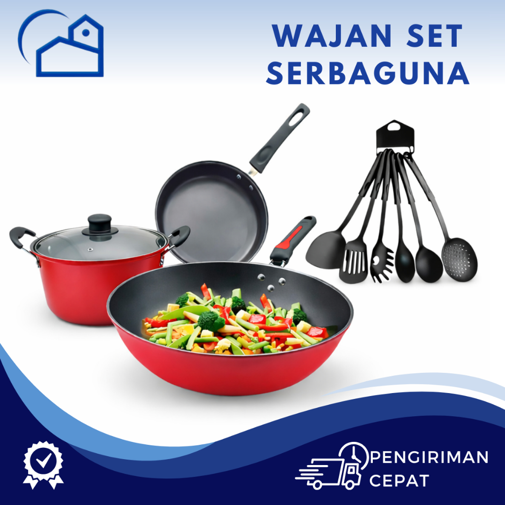 HOMESTATION - Panci Set 10in1 Wajan Teflon Tebal dan Sutil Anti Lengket Tutup Kaca 2629