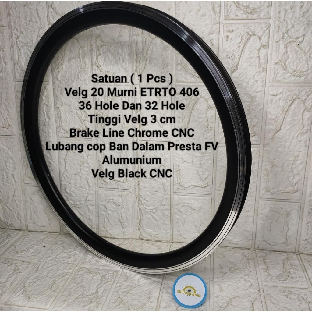 Velg Rims 20 Murni 406 GTS-TEC 36H 32H Double Wall 3cm Black CNC Sepeda Lipat Seli BMX Minivelo Juml
