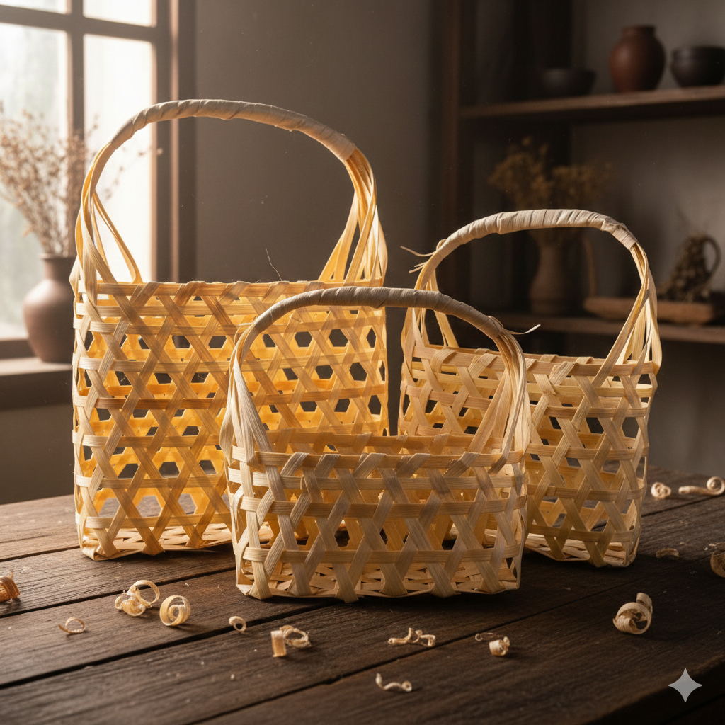 Tas Anyaman Rotan Handle Kayu - Wadah Hampers Parcel - Keranjang Belanja Bambu - Tas Anyaman Rotan H