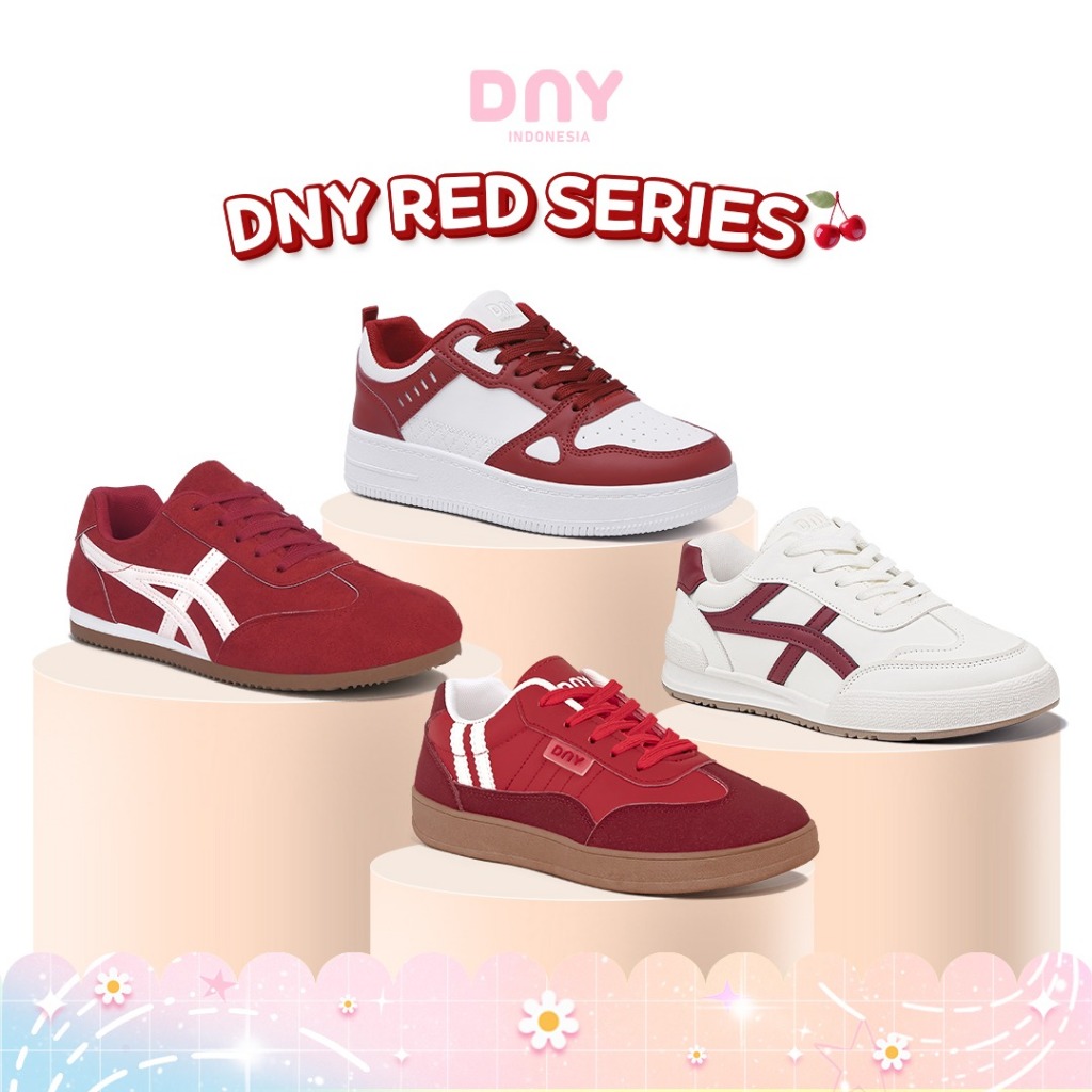 Sepatu DNY Sneakers Wanita Merah Sepatu Natal Anak Perempuan Women Shoes Trendy BTS006