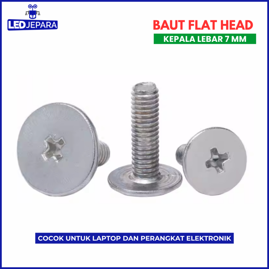 Baut LCD Laptop Engsel Casing Screw Hinges M2 M2.5 M3 Baut Flat Head Kepala 7mm Warna Silver