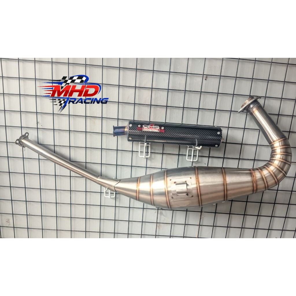 Knalpot Racing CMS Ninja 150 RR R SS Chamber Stainless (Non Press) Silencer Carbon ujung biru - Full