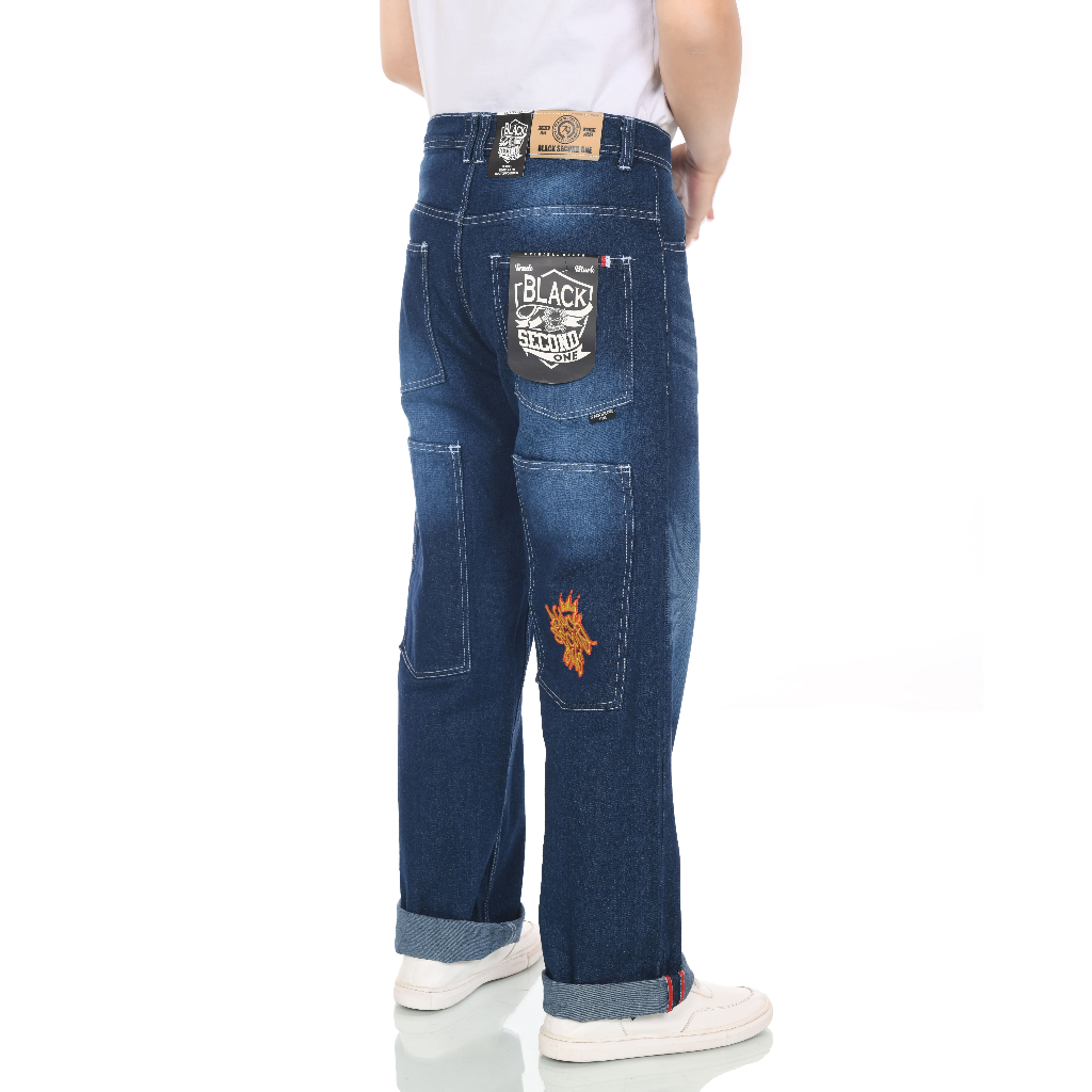 Y2K Denim Big Pocket Jeans Baggy Skena Gombrong 4 Kantong Bordir Selvedge Spray Garmen