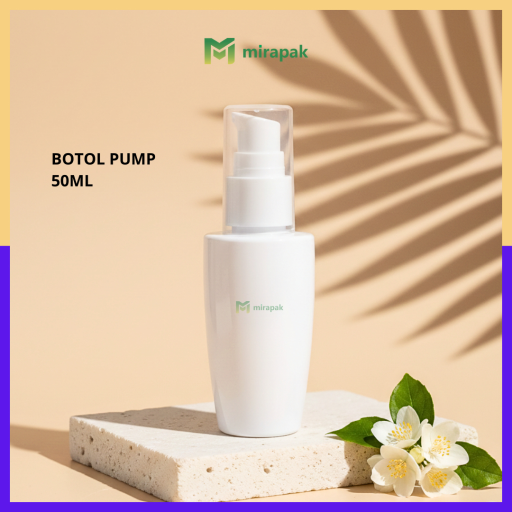 BOTOL PUMP LOTION 50ML PUTIH PET PLASTIK - TUTUP PUMP PUTIH FULL COVER BENING - SERUM KOSMETIK SKINC