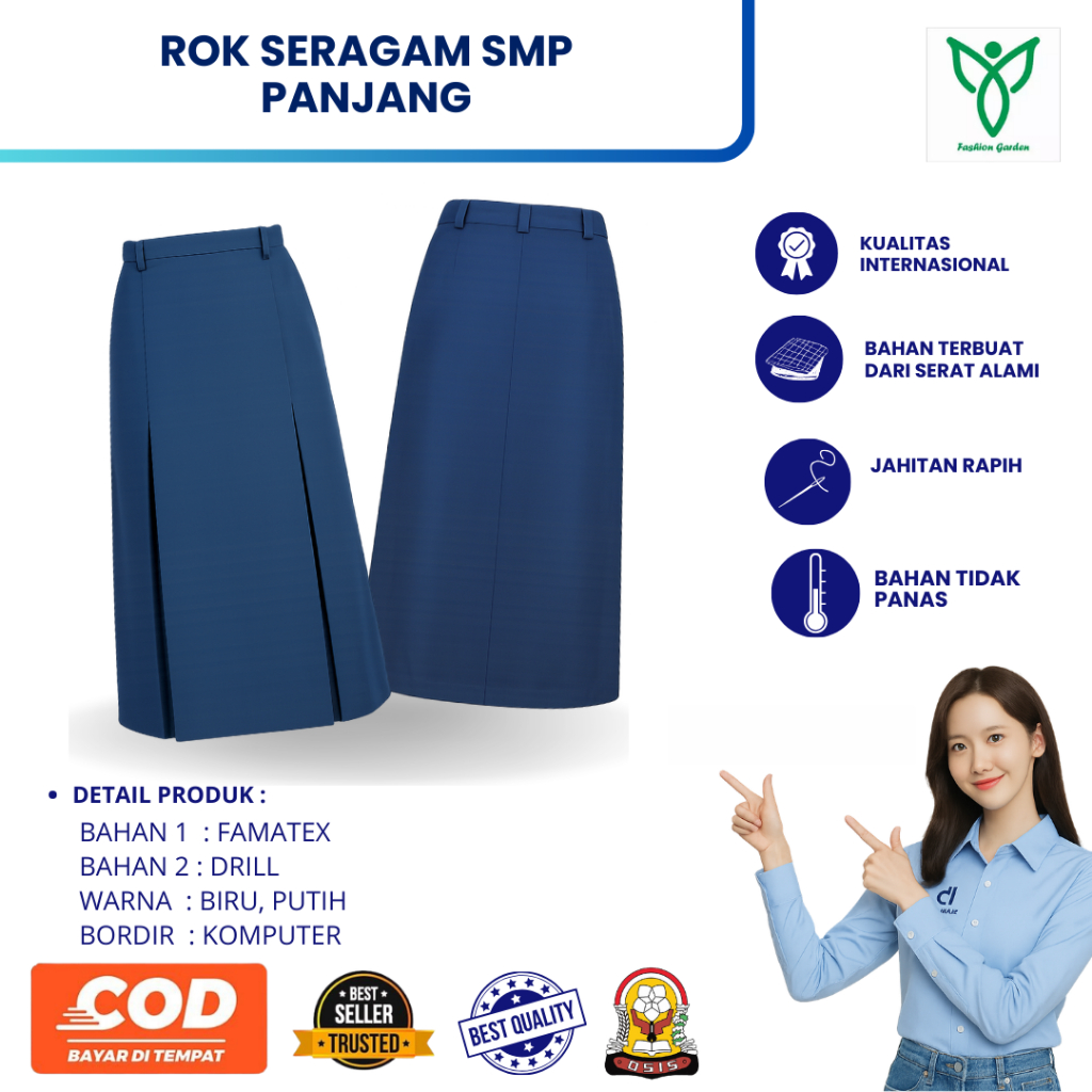 SERAGAM SMP PUTRI | ROK SERAGAM SMP PANJANG | ROK SERAGAM SMP KUALITAS PREMIUM