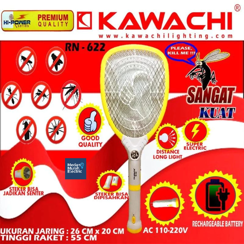 Raket Nyamuk Kawachi RN-622 Mosquito Swatter Effective / Raket Nyamuk Besar Murah Instan Only